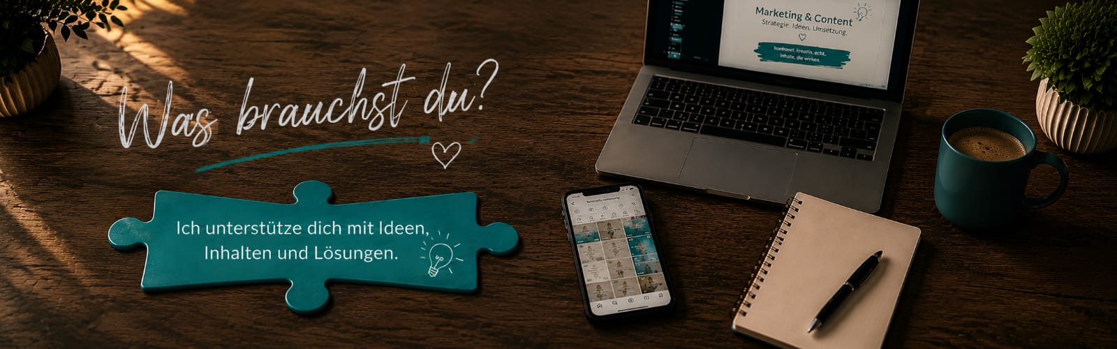 Schreibtisch mit Laptop und Smartphone, auf denen Social-Media-Beiträge zweier Betriebe zu sehen sind.